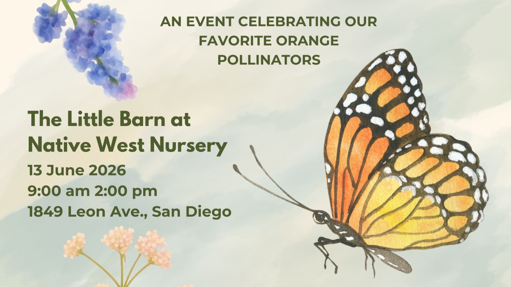 watercolor monarch milkweed madness event at Little Barn at Native West Nursery